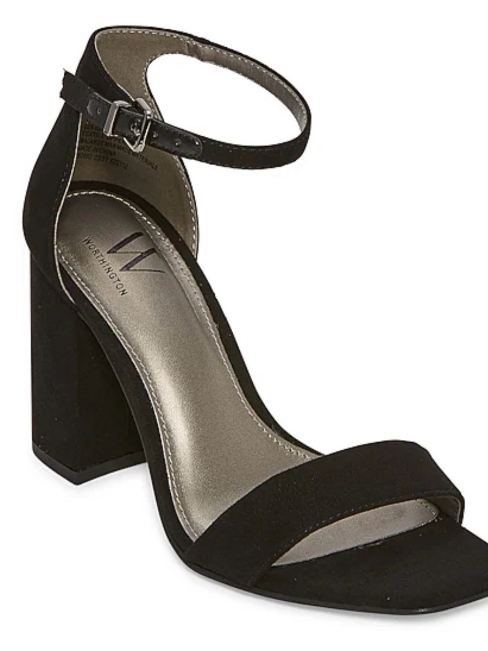 Worthington Black Suede Ankle-Strap Block Heel